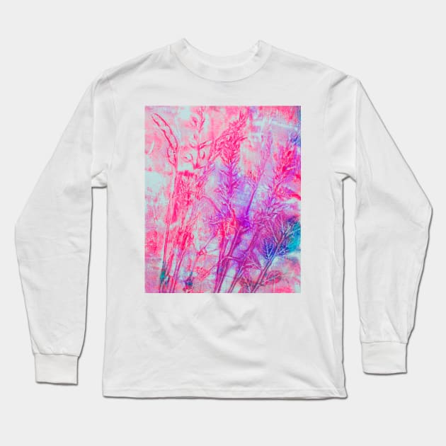 Love Reiki Pink Neon Grasses - Angel Reiki Long Sleeve T-Shirt by BenitaJayne